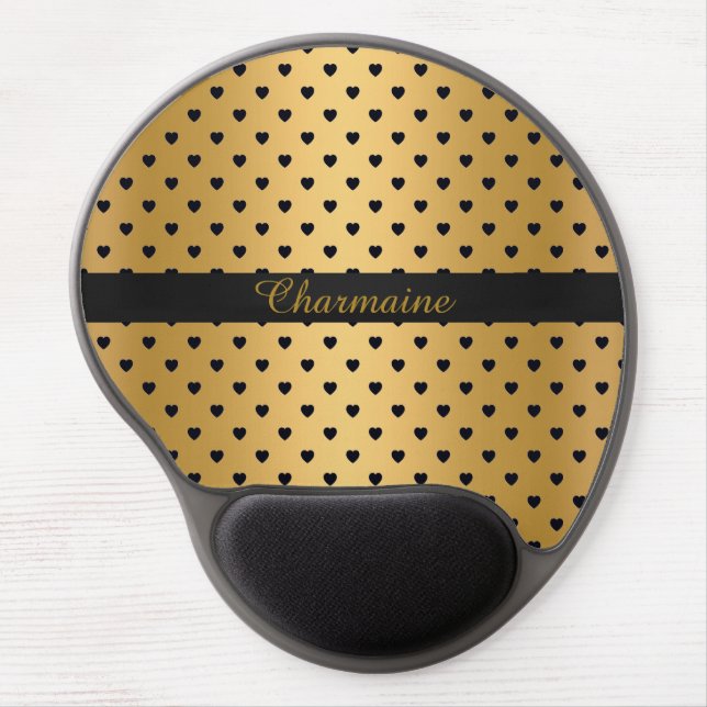 GOLD BLACK HEART PATTERNED  CUSTOMIZABLE Mousepad (Front)