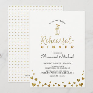 Gold & Black Hearts Rehearsal Dinner Invitation