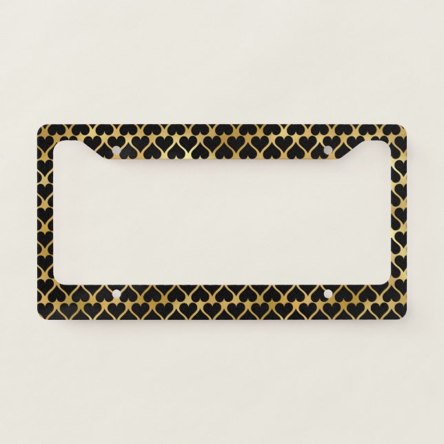 Gold Black Hearts Romantic Pattern Elegant Stylish License Plate Frame (Front)