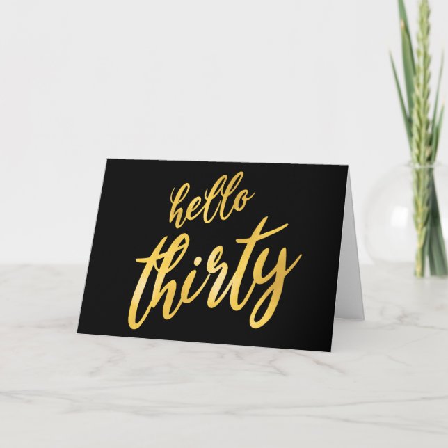 Gold Black "Hello Thirty" Happy Birthday Card (Front)