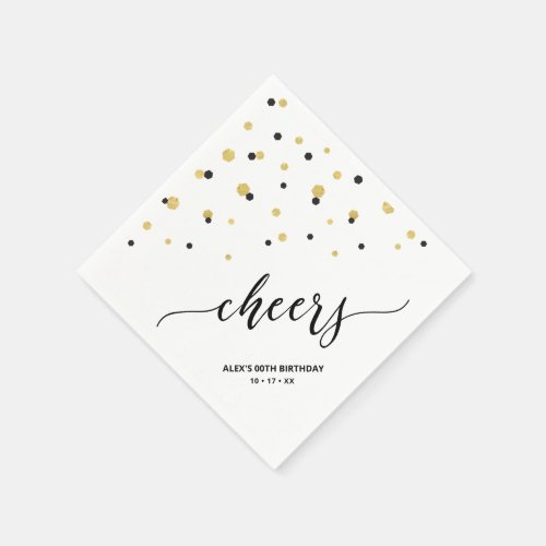 Gold Black Hexagon Confetti Cheers Custom Party Napkins