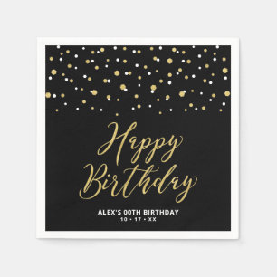 Gold Black Hexagon Confetti Custom Happy Birthday  Napkins