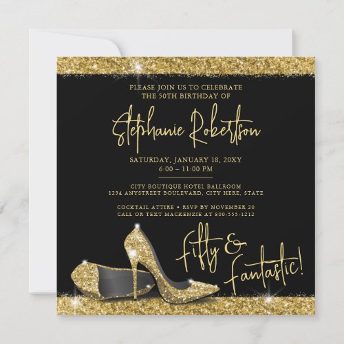 Gold Black High Heels Modern Birthday Party Square Invitation