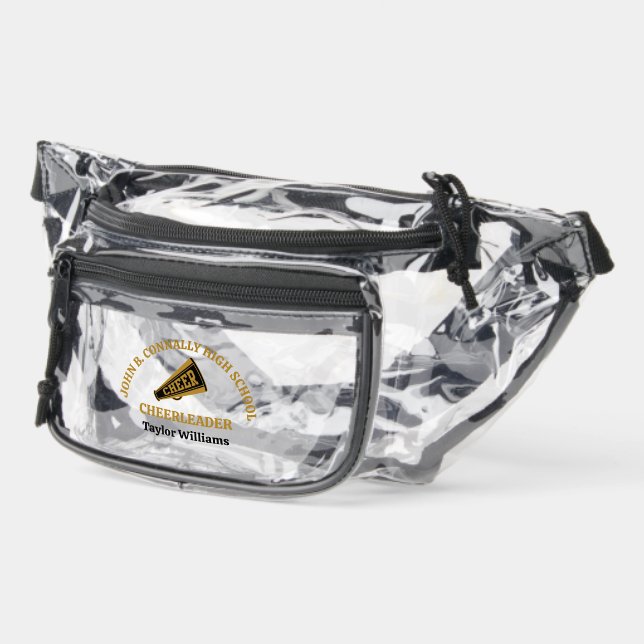 Gold Black High School Cheerleader Personalized Clear Fanny Pack (Left)
