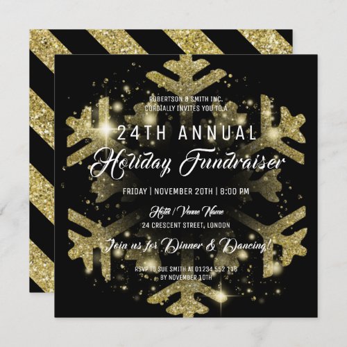 Gold  Black Holiday Corporate Fundraiser Gala Invitation