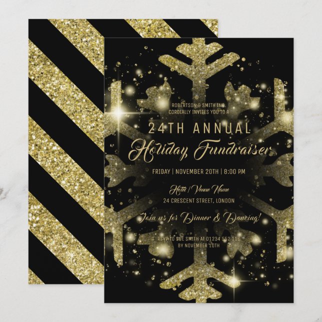 Gold & Black Holiday Corporate Fundraiser Gala Invitation (Front/Back)