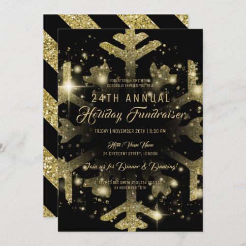 Gold  Black Holiday Corporate Fundraiser Gala Invitation