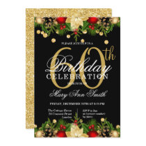 Gold & Black Holiday Glitter 60th Birthday Party Invitation