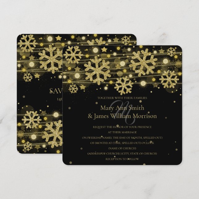 Gold & Black Holiday Wedding Save The Date Invitation (Front/Back)