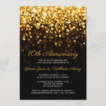 Gold Black Hollywood Glam 10th Wedding Anniversary Invitation by ModernMatrimony at Zazzle