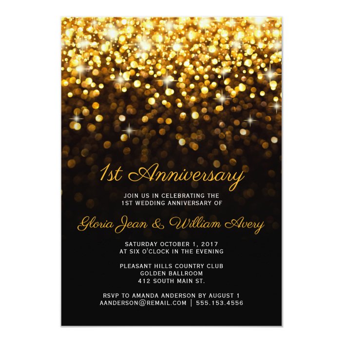 Gold Black Hollywood Glam 1st Wedding Anniversary Invitation Zazzle Com