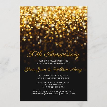 Gold Black Hollywood Glam 30th Wedding Anniversary Invitation