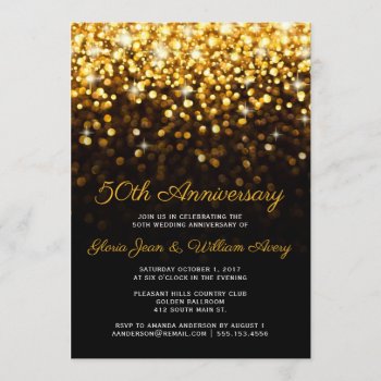 Gold Black Hollywood Glam 50th Wedding Anniversary Invitation by ModernMatrimony at Zazzle