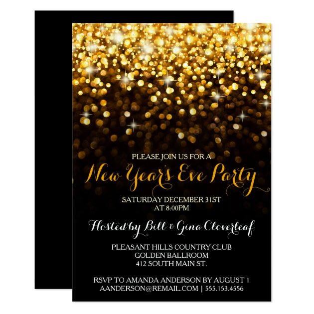 Gold Black Hollywood Glam New Year's Eve Party Invitation