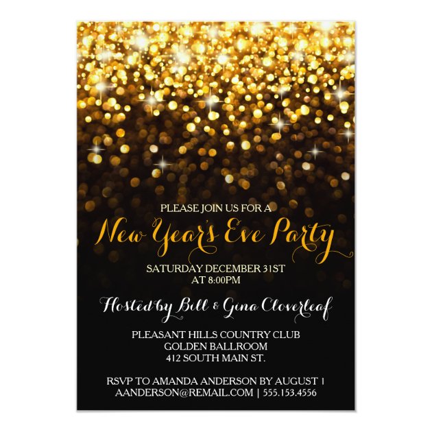 Gold Black Hollywood Glam New Year's Eve Party Invitation