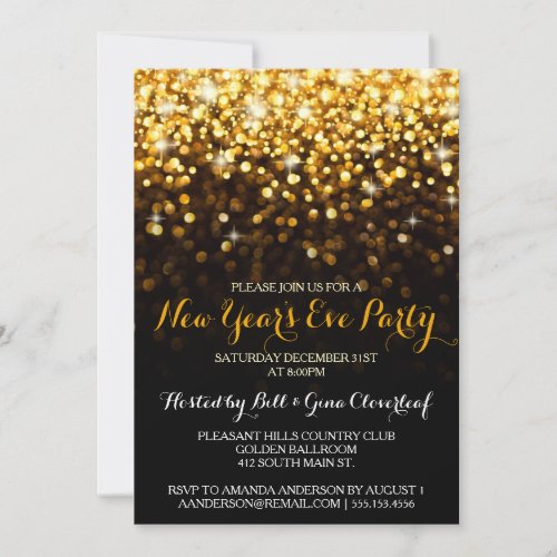 Gold Black Hollywood Glam New Years Eve Party Invitation