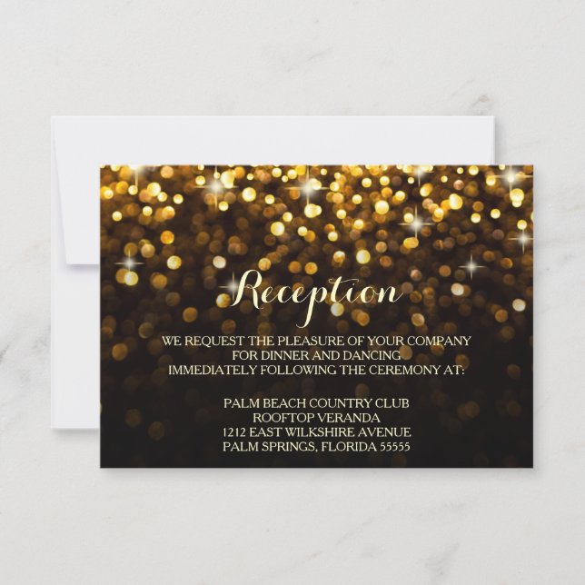 Gold Black Hollywood Glitz Glam Reception Card (Front)