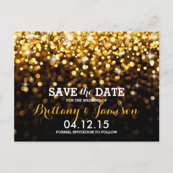 Gold Black Hollywood Glitz Glam Save The Date Announcement Postcard by ModernMatrimony at Zazzle