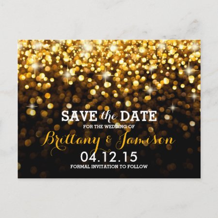 Gold Black Hollywood Glitz Glam Save The Date Announcement Postcard
