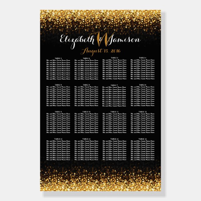 Gold Black Hollywood Glitz Glam Seating Chart Foam Board (Front)