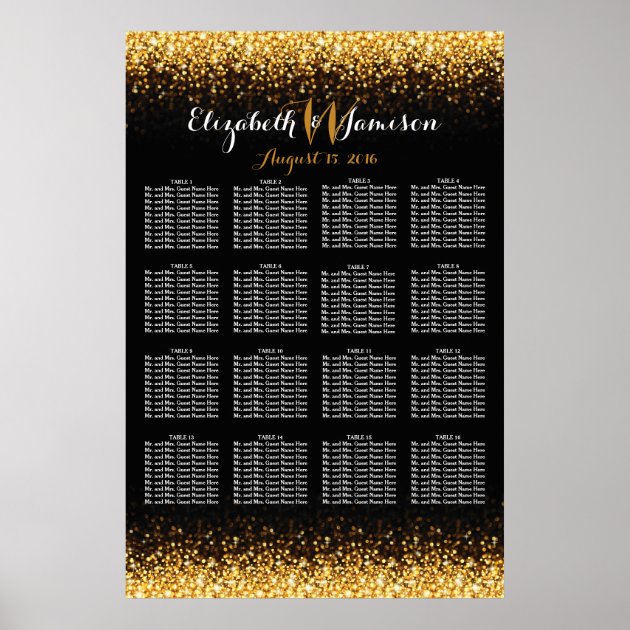 Gold Black Hollywood Glitz Glam Seating Chart Poster