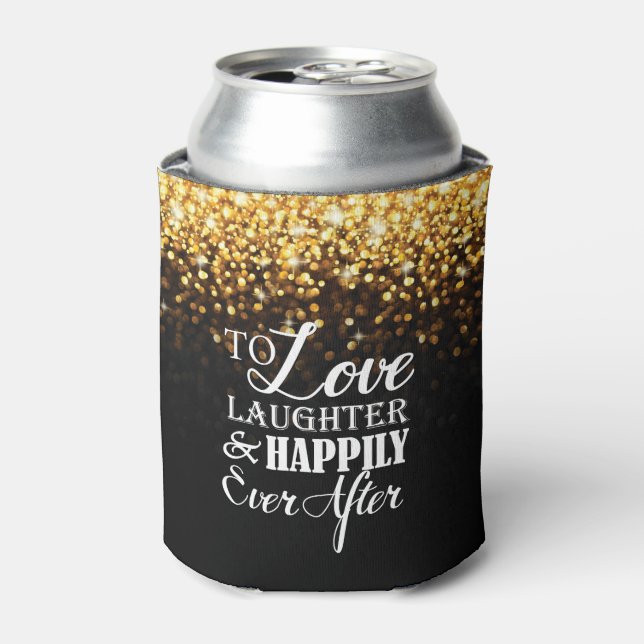 Gold Black Hollywood Glitz Glam Wedding Can Cooler (Can Front)