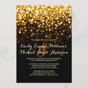 Gold Black Hollywood Glitz Glam Wedding Invitation