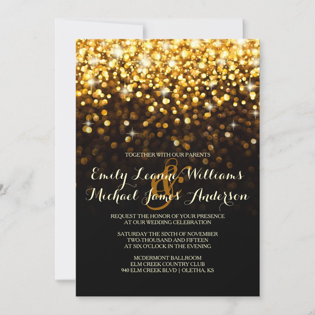 Gold Black Hollywood Glitz Glam Wedding Invitation | Zazzle