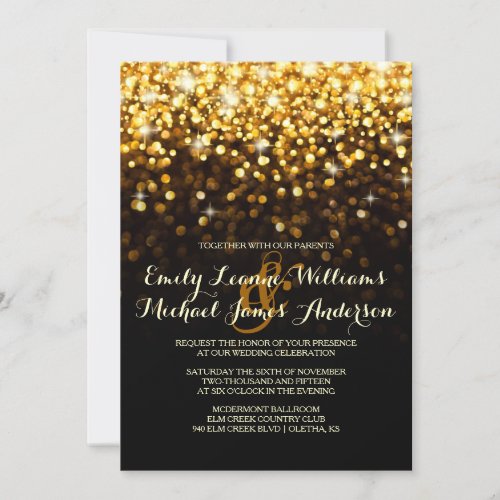 Gold Black Hollywood Glitz Glam Wedding Invitation