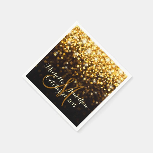 Gold Black Hollywood Glitz Glam Wedding Napkin