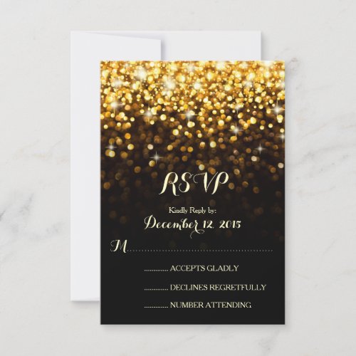 Gold Black Hollywood Glitz Glam Wedding RSVP