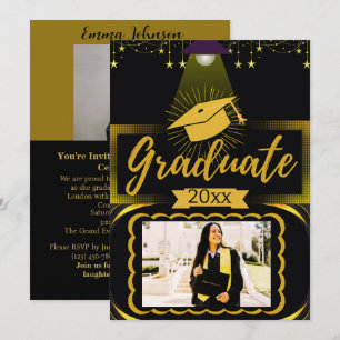 Gold & Black Horizontal Frame 2 Photo Graduation Invitation