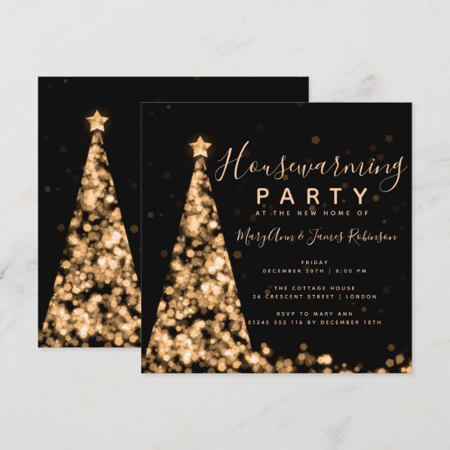 Gold & Black Housewarming Party Christmas Holidays Invitation (Front/Back)