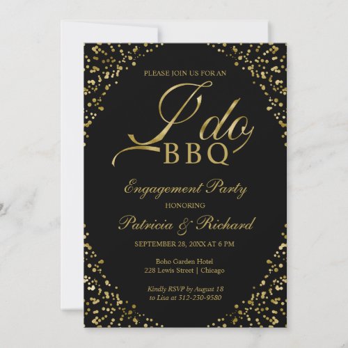 Gold  Black I DO BBQ Engagement Party Invitation