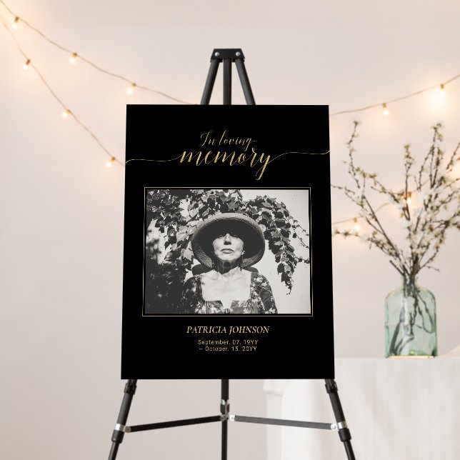 Gold & Black In Loving Memory Funeral Memorial Foam Board (In Situ (Stand))