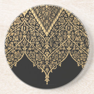 Gold Black Indian Motif Vintage Design Pattern Sandstone Coaster