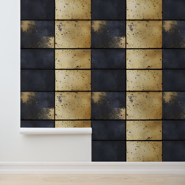 Gold Black Industrial Pattern Wallpaper (Application)