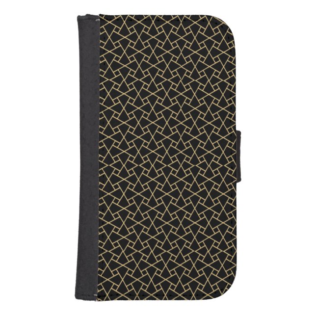 Gold, Black Islamic Pattern Wallet Phone Case (Front)