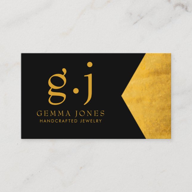 Gold Black Jewelry Designer Faux Gold Foil Edge Business Card (Front)
