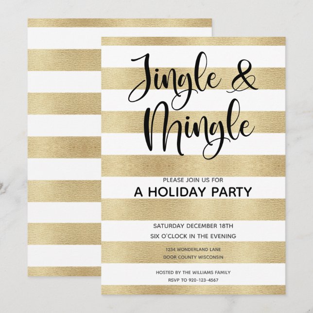Gold Black Jingle and Mingle Holiday Party Invitation (Front/Back)