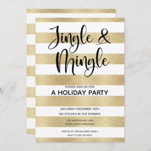 Gold Black Jingle and Mingle Holiday Party Invitation