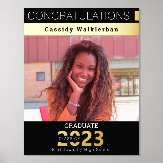 Gold Black Keepsake Photo Graduation Foil Prints (Front)
