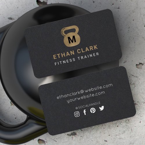 Gold  Black Kettlebell Personal Fitness Trainer Business Card