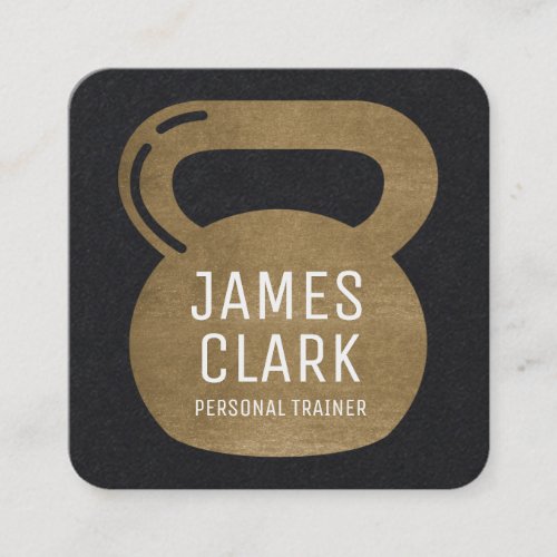 Gold  Black Kettlebell Personal Fitness Trainer Square Business Card