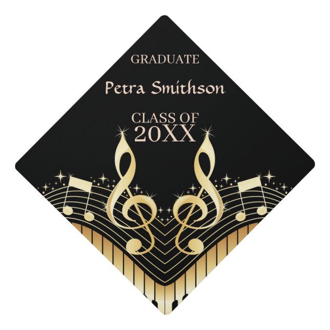 Gold & Black Keyboard Graduation Cap Topper (Front)
