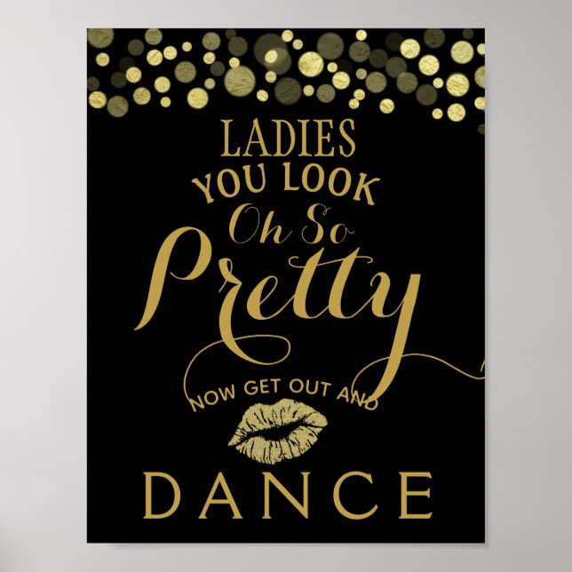 Gold & Black Ladies BATHROOM wedding sign (Front)