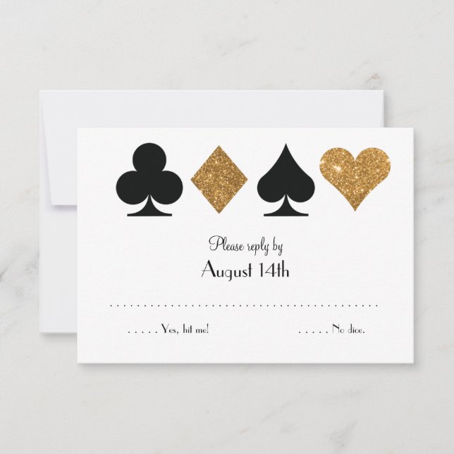 Gold Black Las Vegas Wedding Reply Faux Glitter RSVP Card (Front)