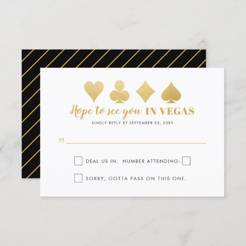 Gold Black Las Vegas Wedding Sign Funny Wording RSVP Card