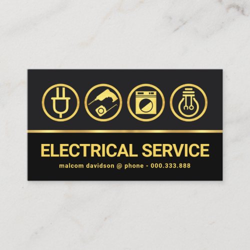Gold Black Layers Electrical Icons Business Card