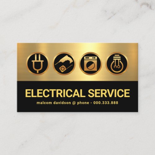 Gold Black Layers Electrician Icons Business Card